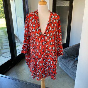 Free People Leopard Button Down Blouse